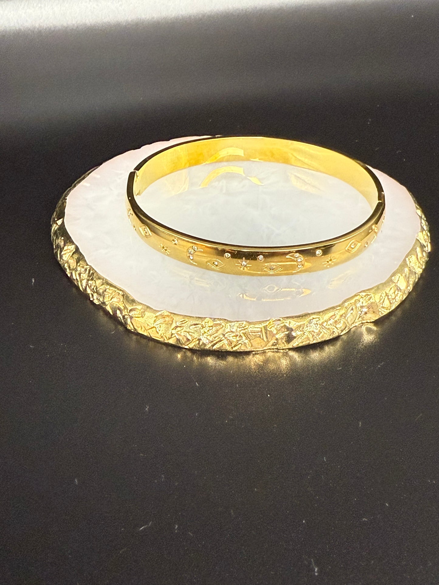 Blossom Engraved Bangle with CZ Detail in Gold - NOSTRUM