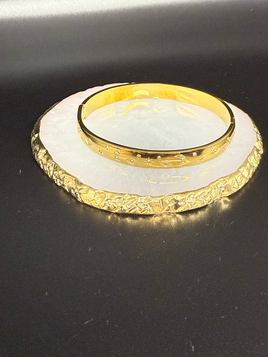 Blossom Engraved Bangle with CZ Detail in Gold - NOSTRUM