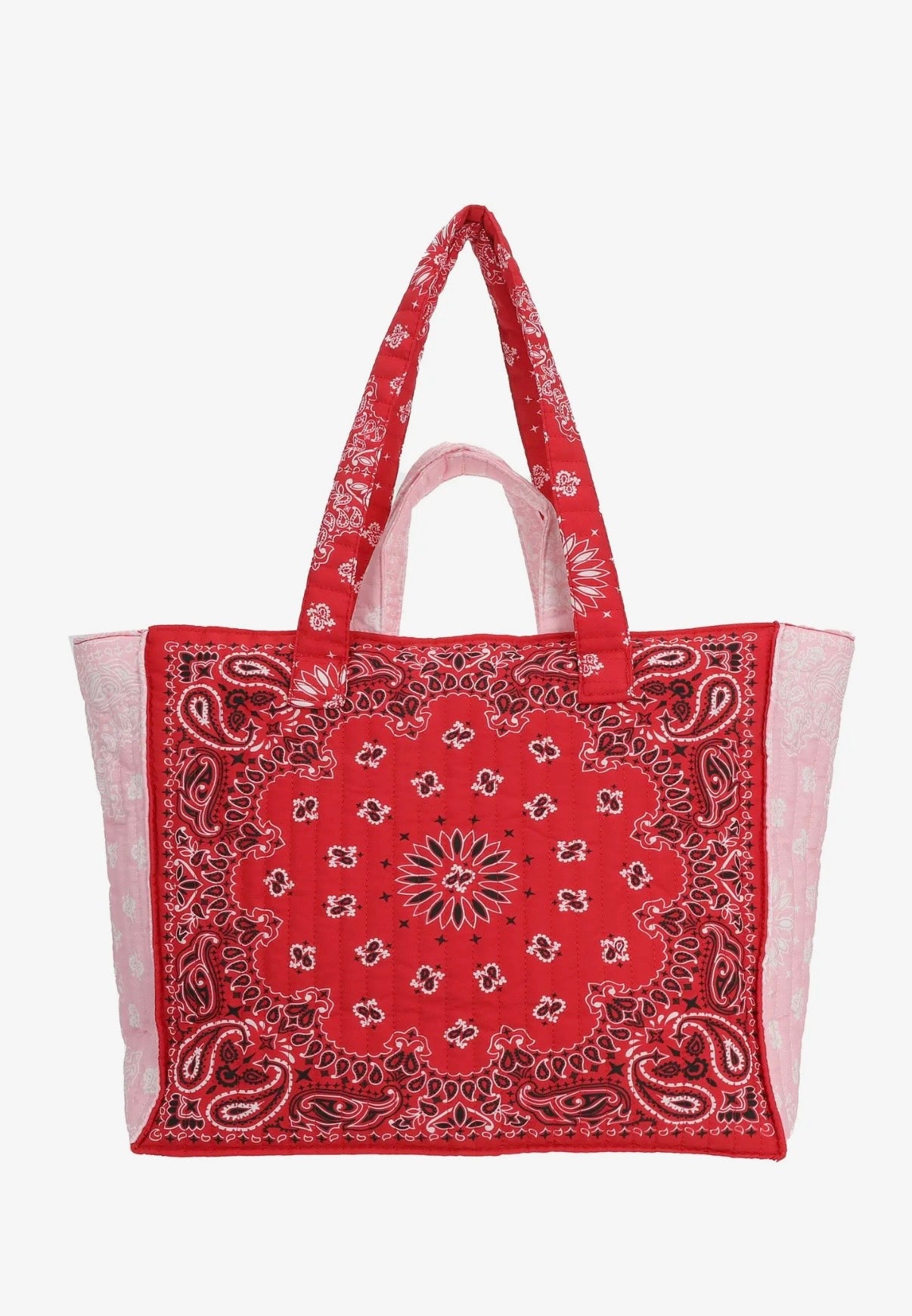 Bandana Print Cotton Tote Bag in Red & Pink