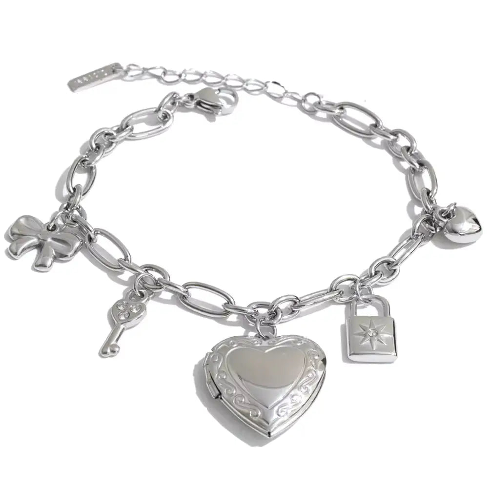 Charm Style Heart Locket Bracelet in Silver - NOSTRUM