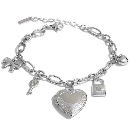 Charm Style Heart Locket Bracelet in Silver - NOSTRUM