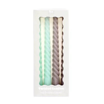 Twisted Candles in Mint Green & Taupe Pack of 4 - Rex London