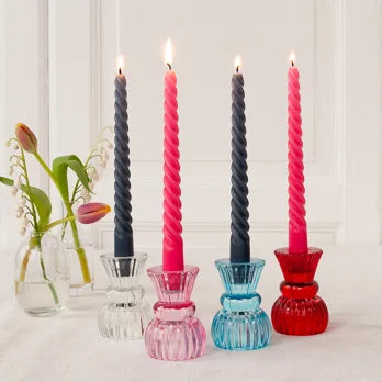 Twisted Candles in Dark Grey & Pink Pack of 4 - Rex London