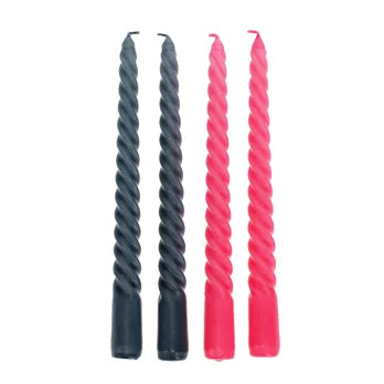 Twisted Candles in Dark Grey & Pink Pack of 4 - Rex London