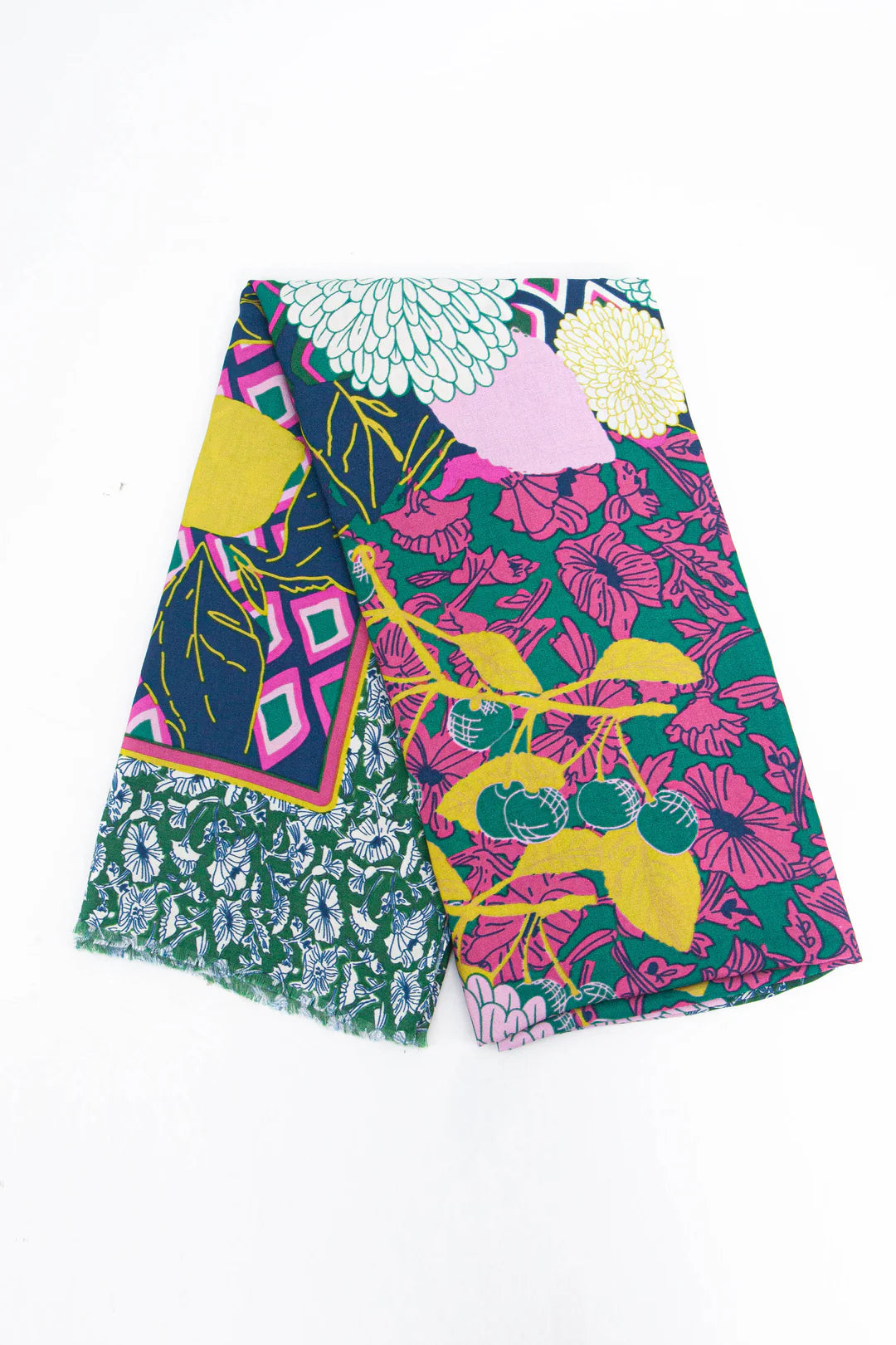 Lightweight Flora Geometric Scarf in Green & Pink