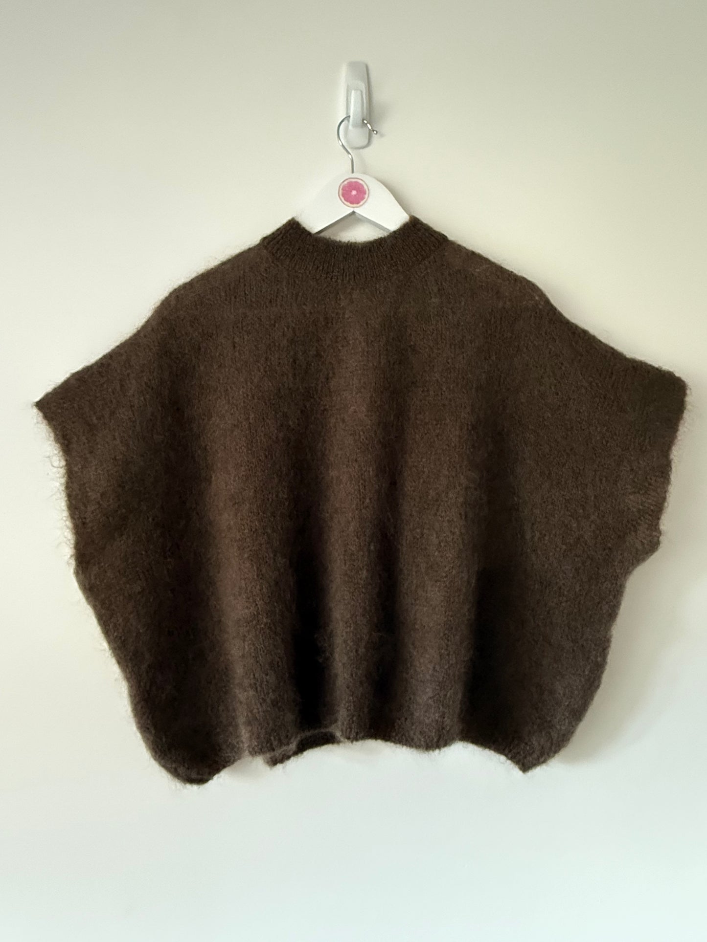 Fluffy Mohair Drop Shoulder Tank Top in Bitter Chocolate