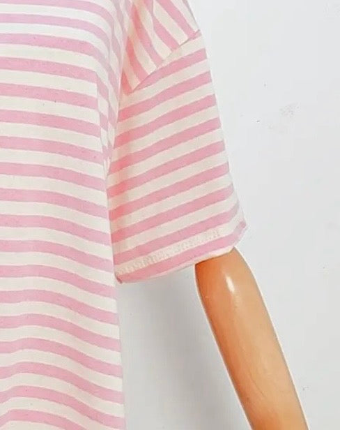 Striped Short Sleeved T-Shirt in Pink & White