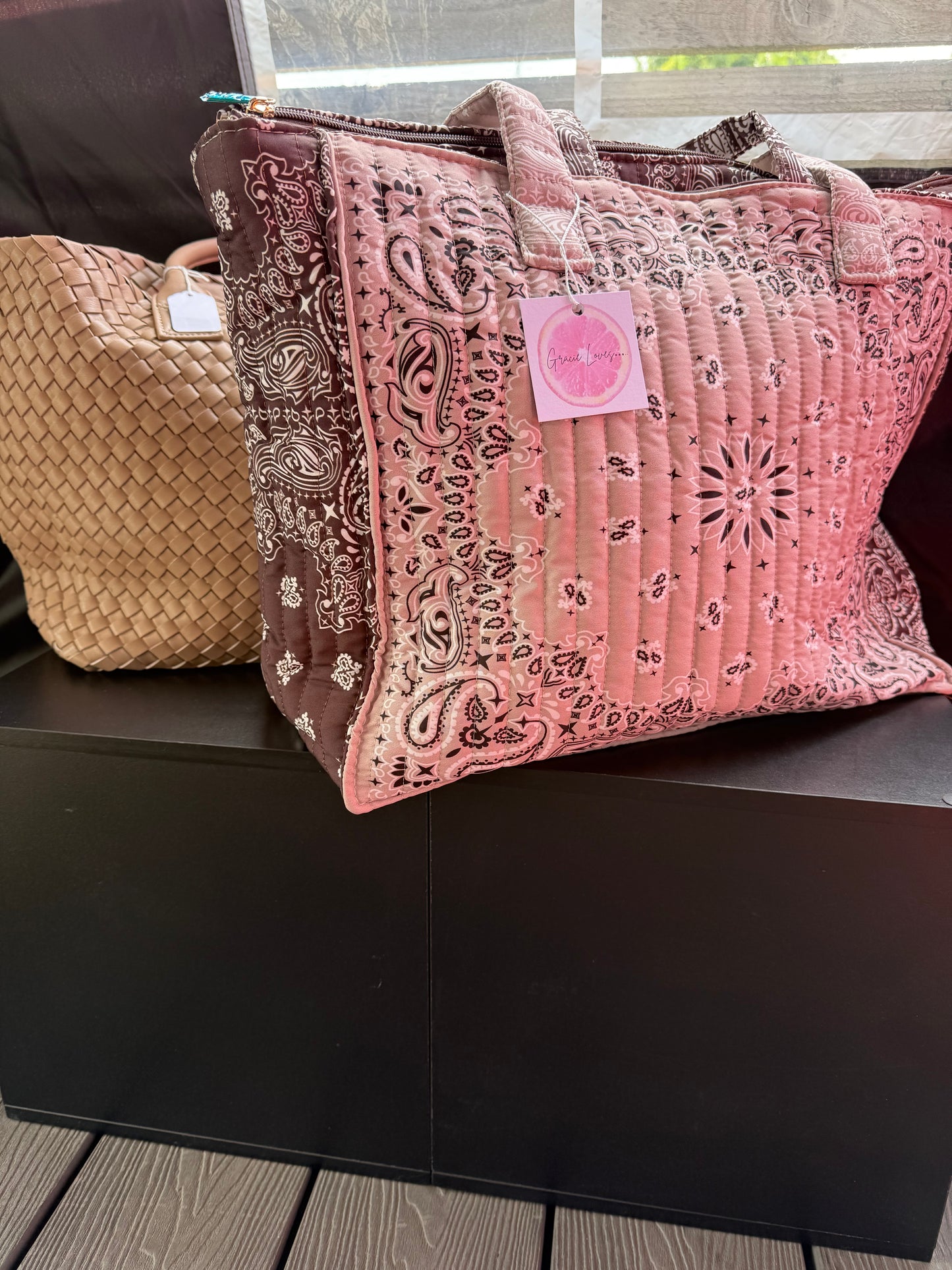 Bandana Print Cotton Tote Bag in Neutral Tones