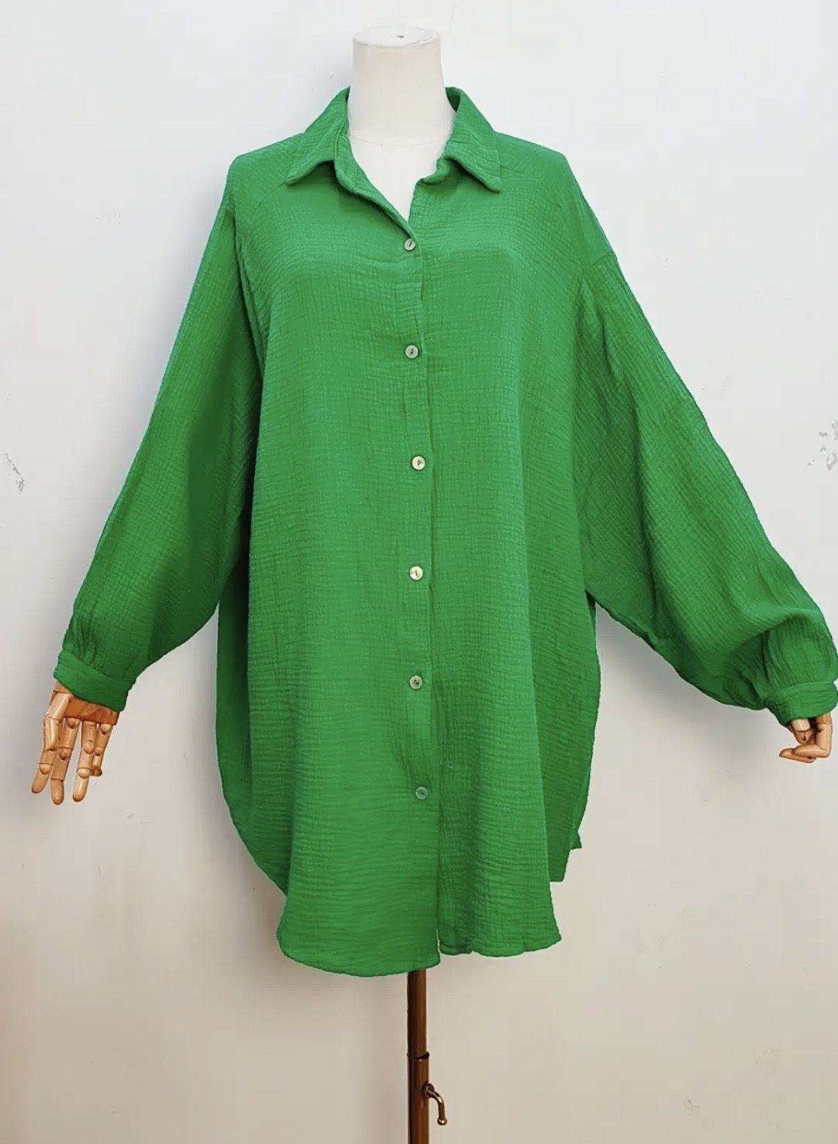 100% Cotton Oversized Shirt in Green