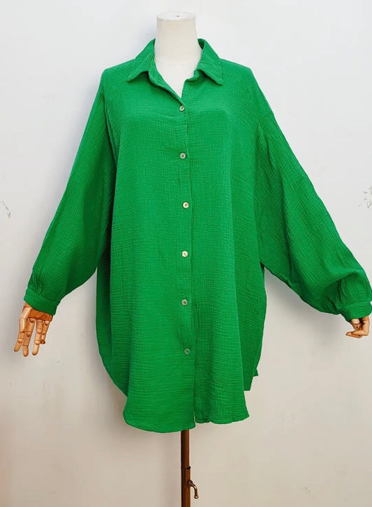 100% Cotton Oversized Shirt in Green