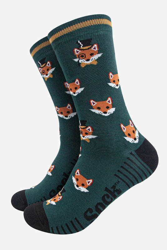 Dapper Fox Design Socks in Green & Black - Sock Talk