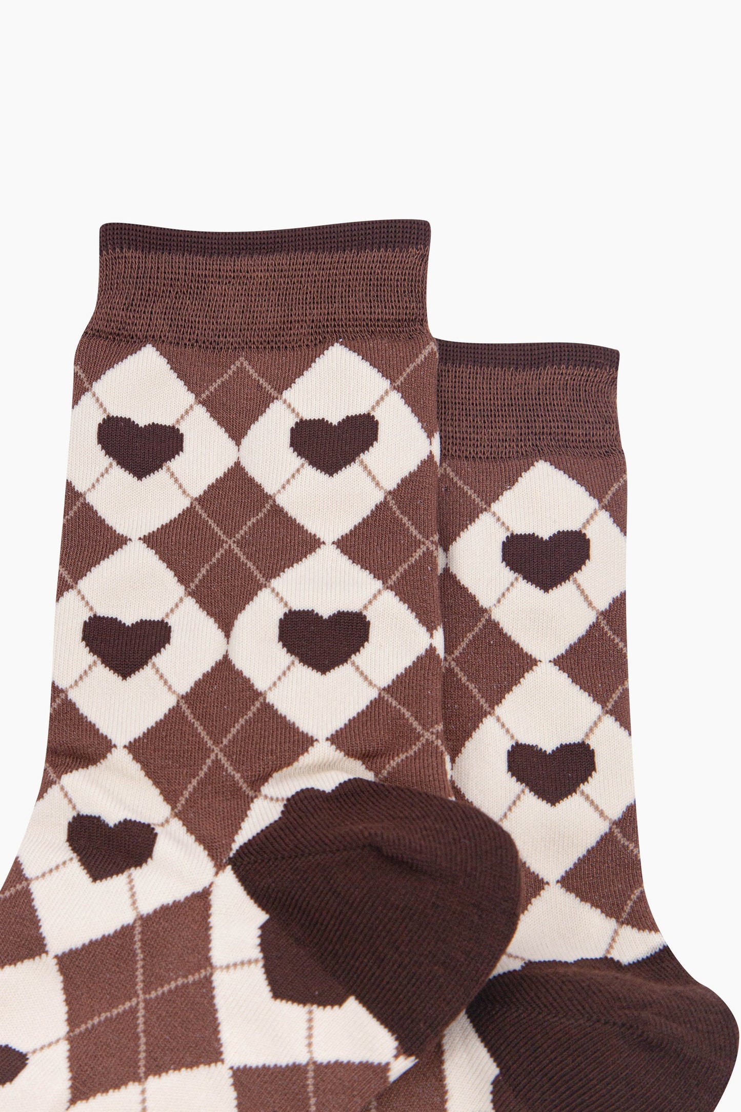 Heart Argyle Socks in Brown & Cream - Sock Talk