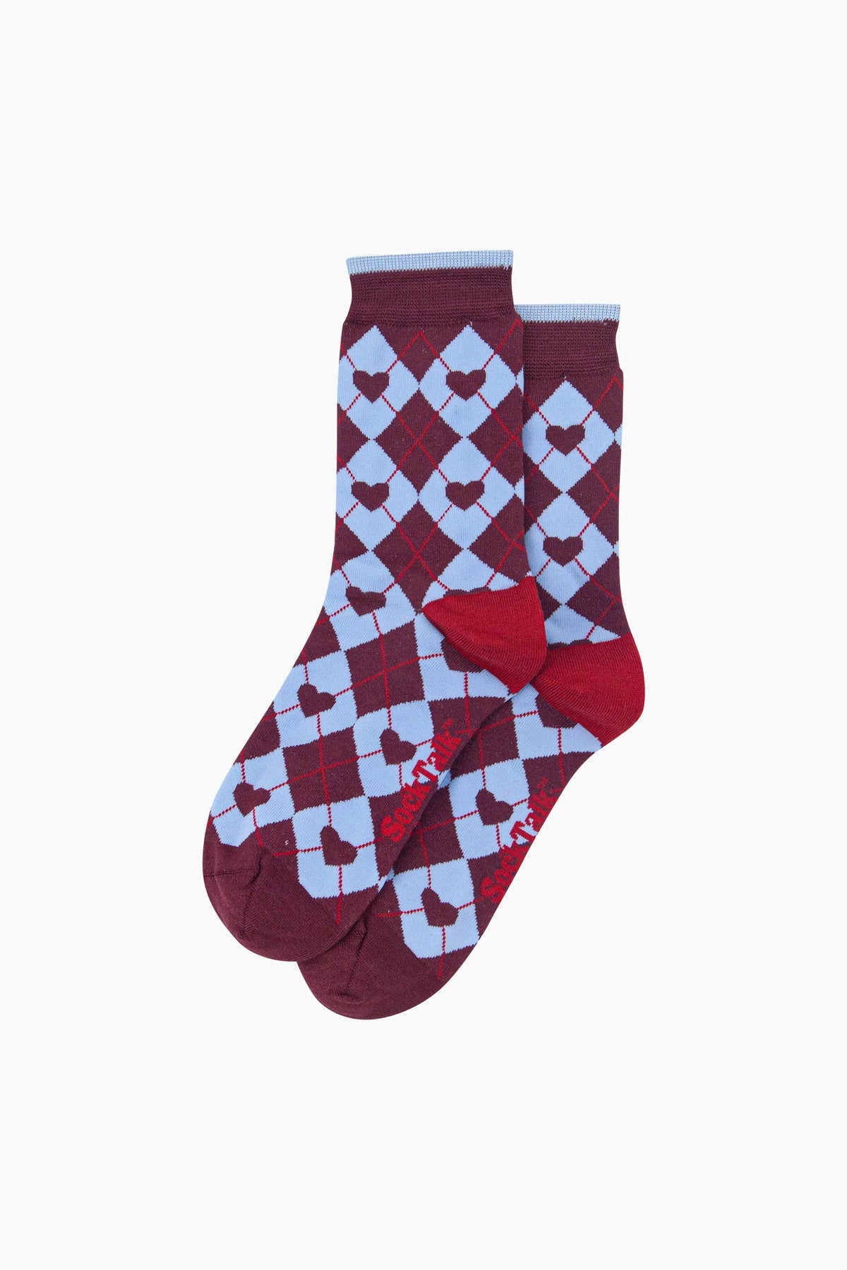 Heart Argyle Socks in Burgundy & Blue - Sock Talk