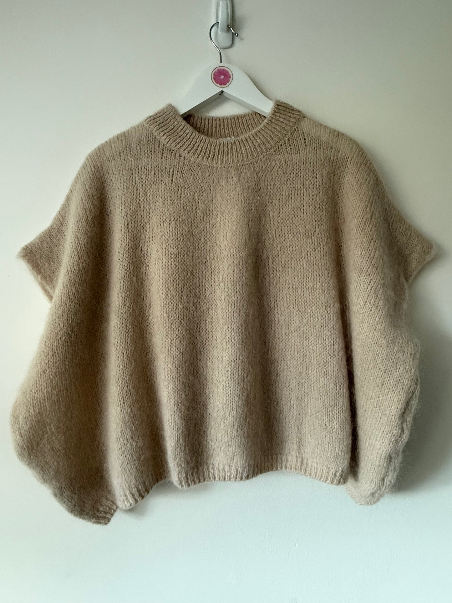 Fluffy Mohair Drop Shoulder Tank Top in Stone