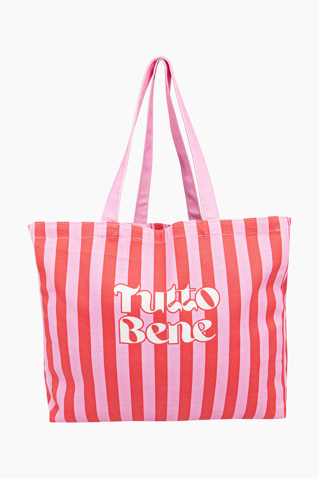 Tutto Bene Striped Canvas Tote Bag in Red and Pink