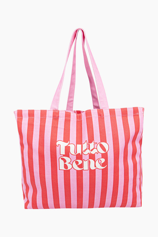 Tutto Bene Striped Canvas Tote Bag in Red and Pink
