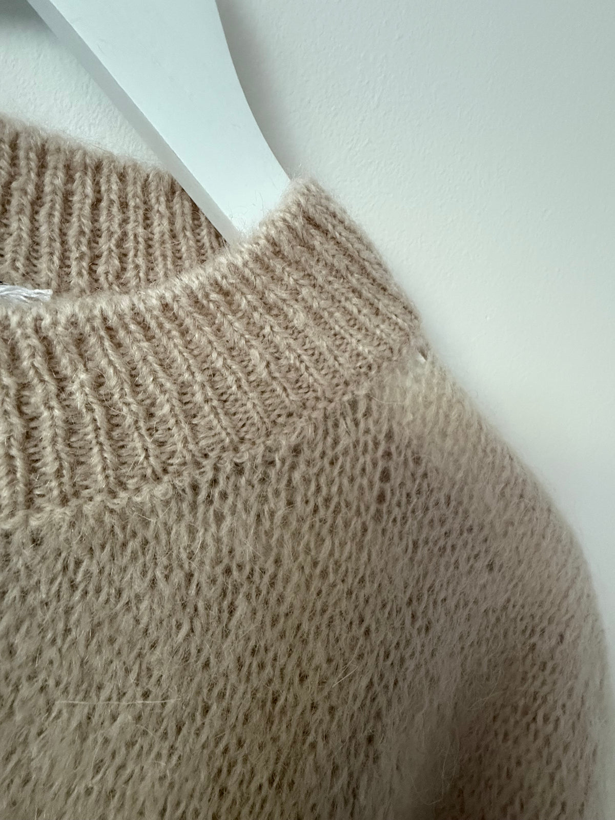 Fluffy Mohair Drop Shoulder Tank Top in Stone