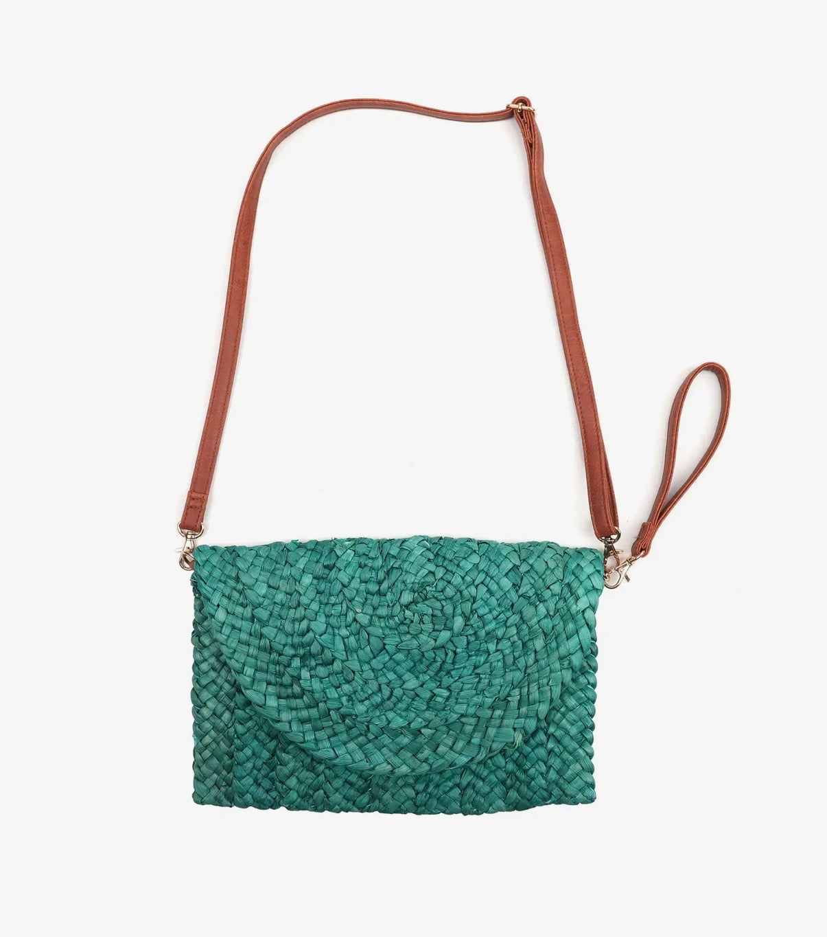 Envelope Straw Clutch Bag in Green