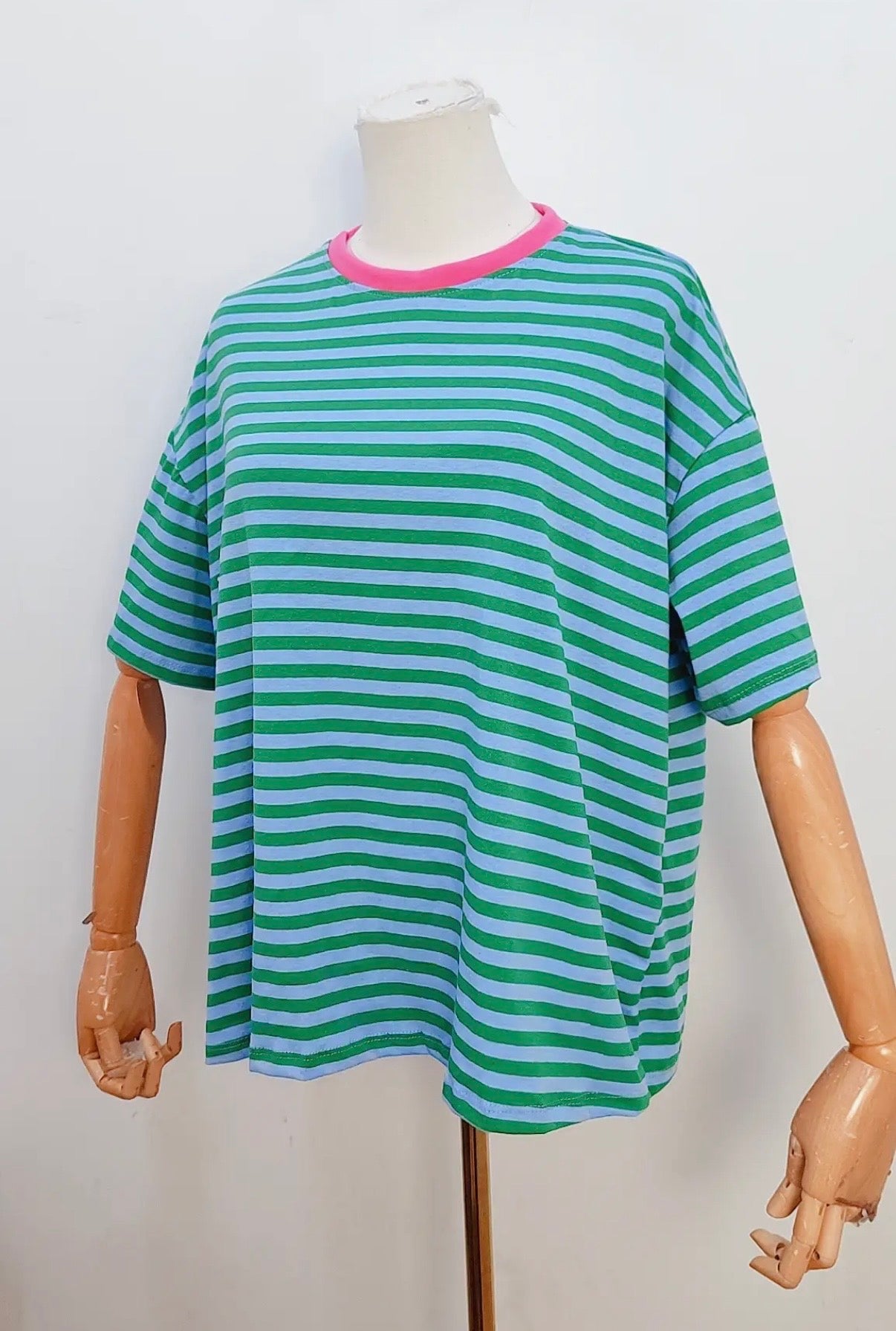 Striped Short Sleeve T-Shirt in Green & Blue