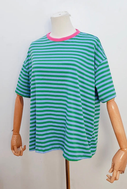 Striped Short Sleeve T-Shirt in Green & Blue