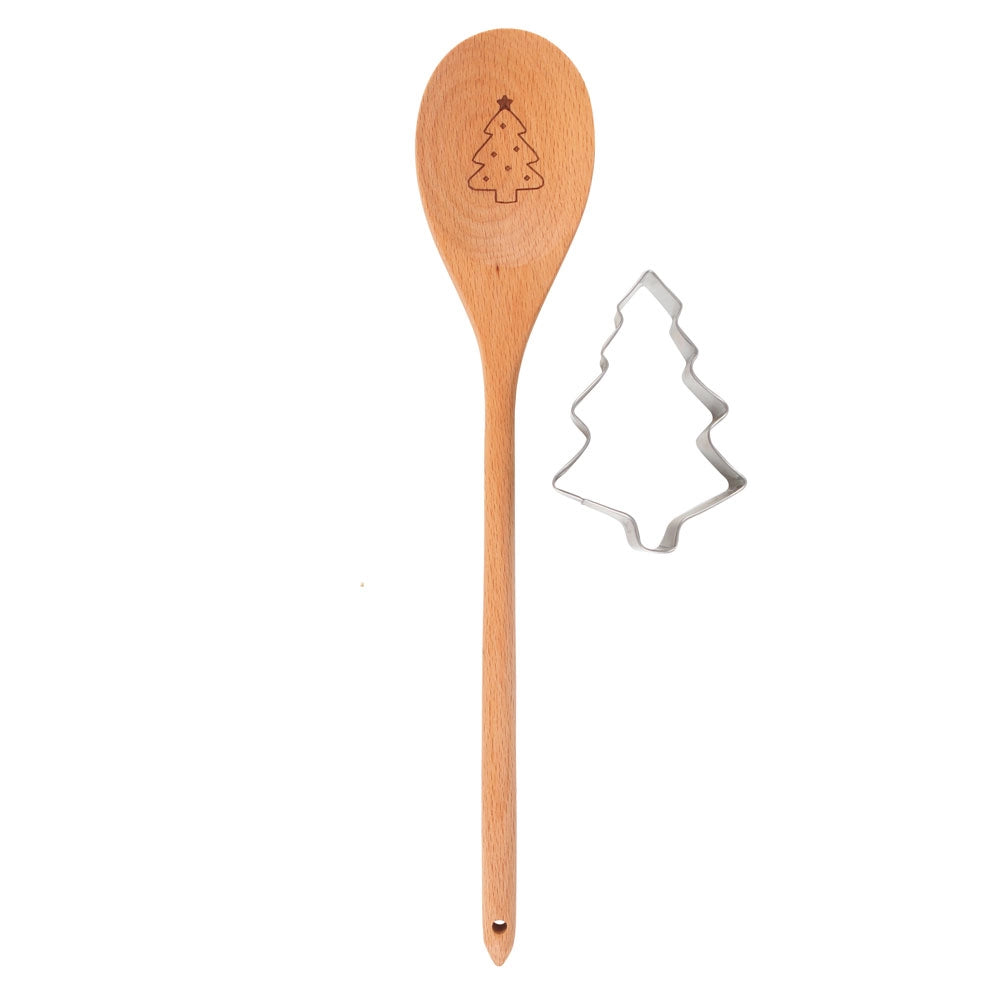 Christmas Tree Design Wooden Spoon Baking Set