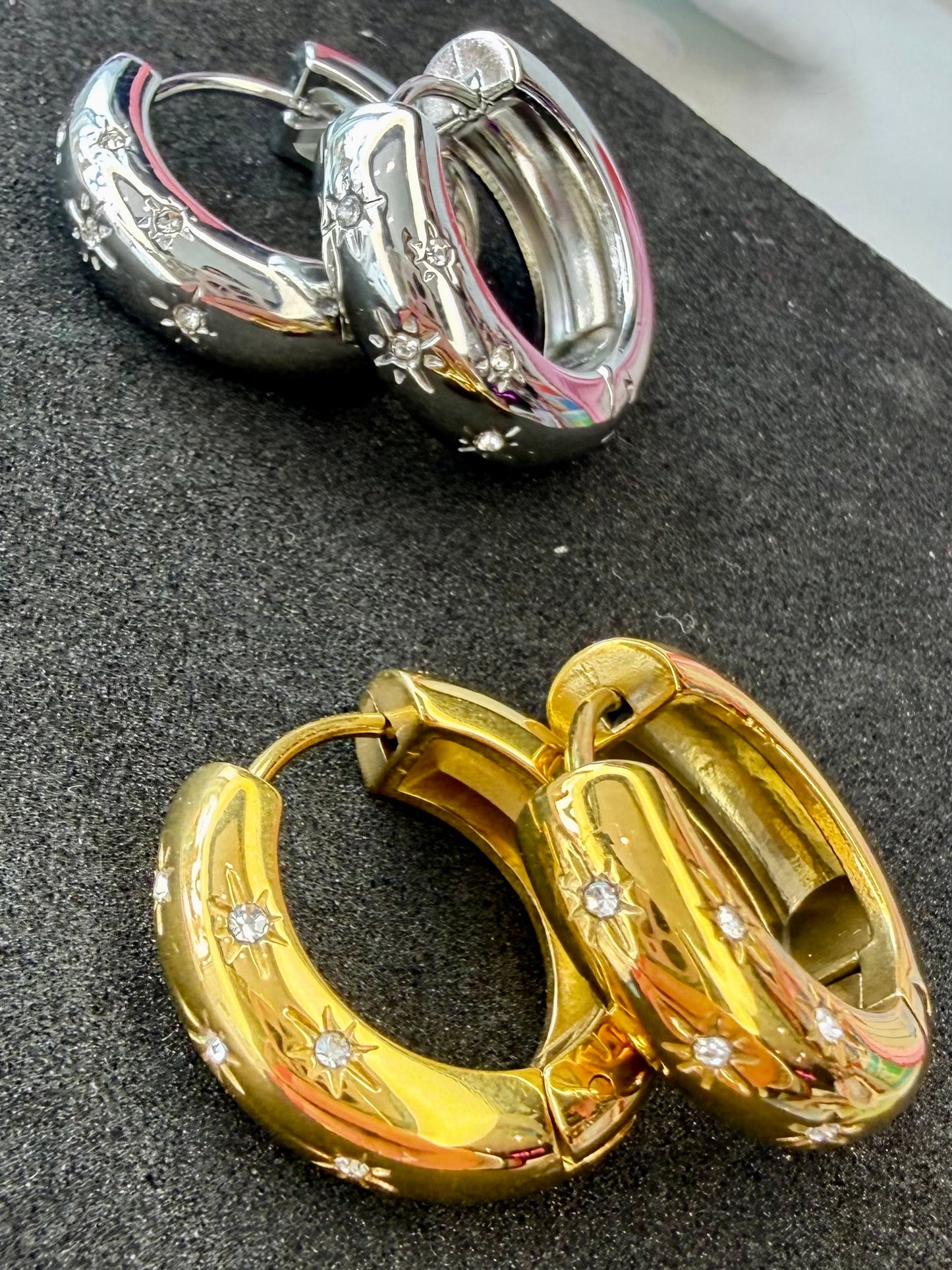 Glimmer Large Huggie Style Earrings in Silver - NOSTRUM