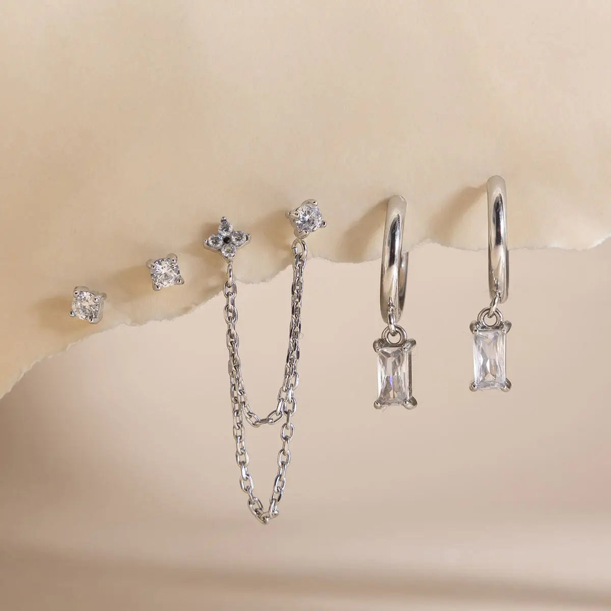 Triple Stacking Earring Set in Silver - NOSTRUM