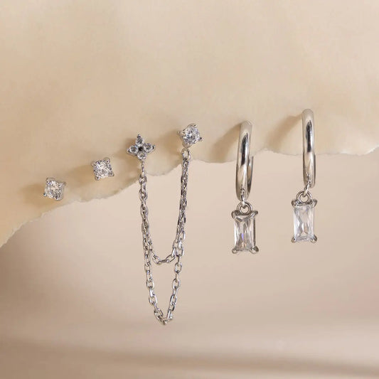 Triple Stacking Earring Set in Silver - NOSTRUM