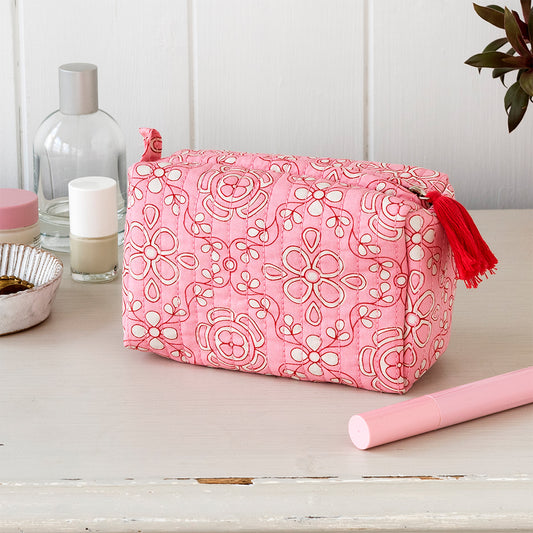 Quilted Cotton Make Up Bag in Pink - Rex London