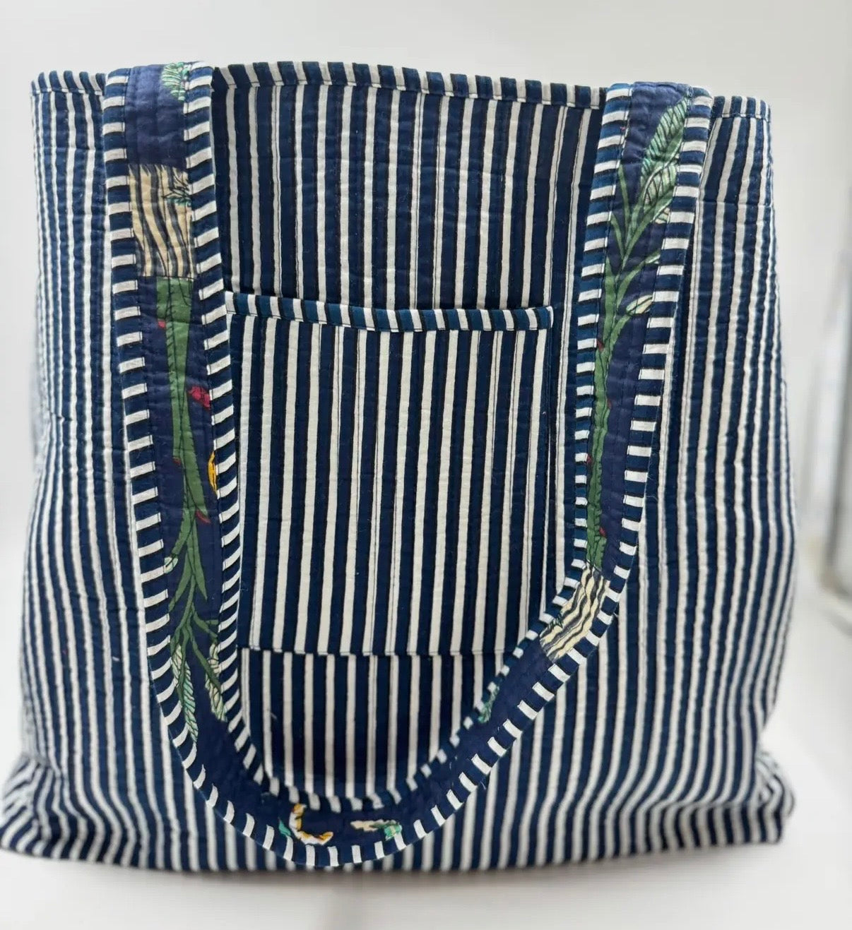 Block Print Indian Cotton Tote Bag in Navy Wildlife Print