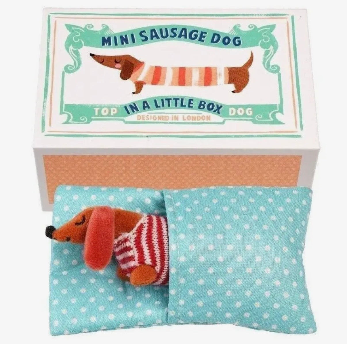 Mini Sausage Dog in a Box Soft Toy - Rex London