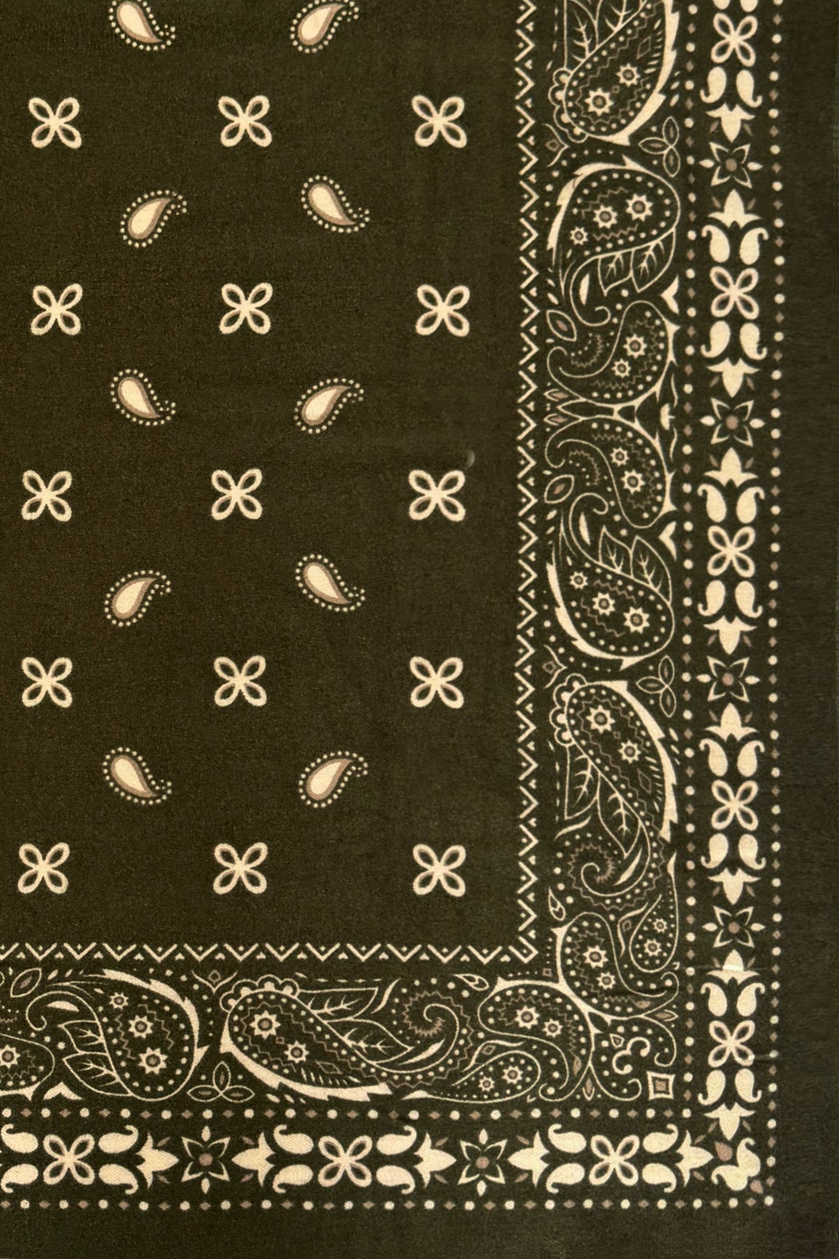 Paisley/Bandana Print Wool Mix Large Scarf in Khaki