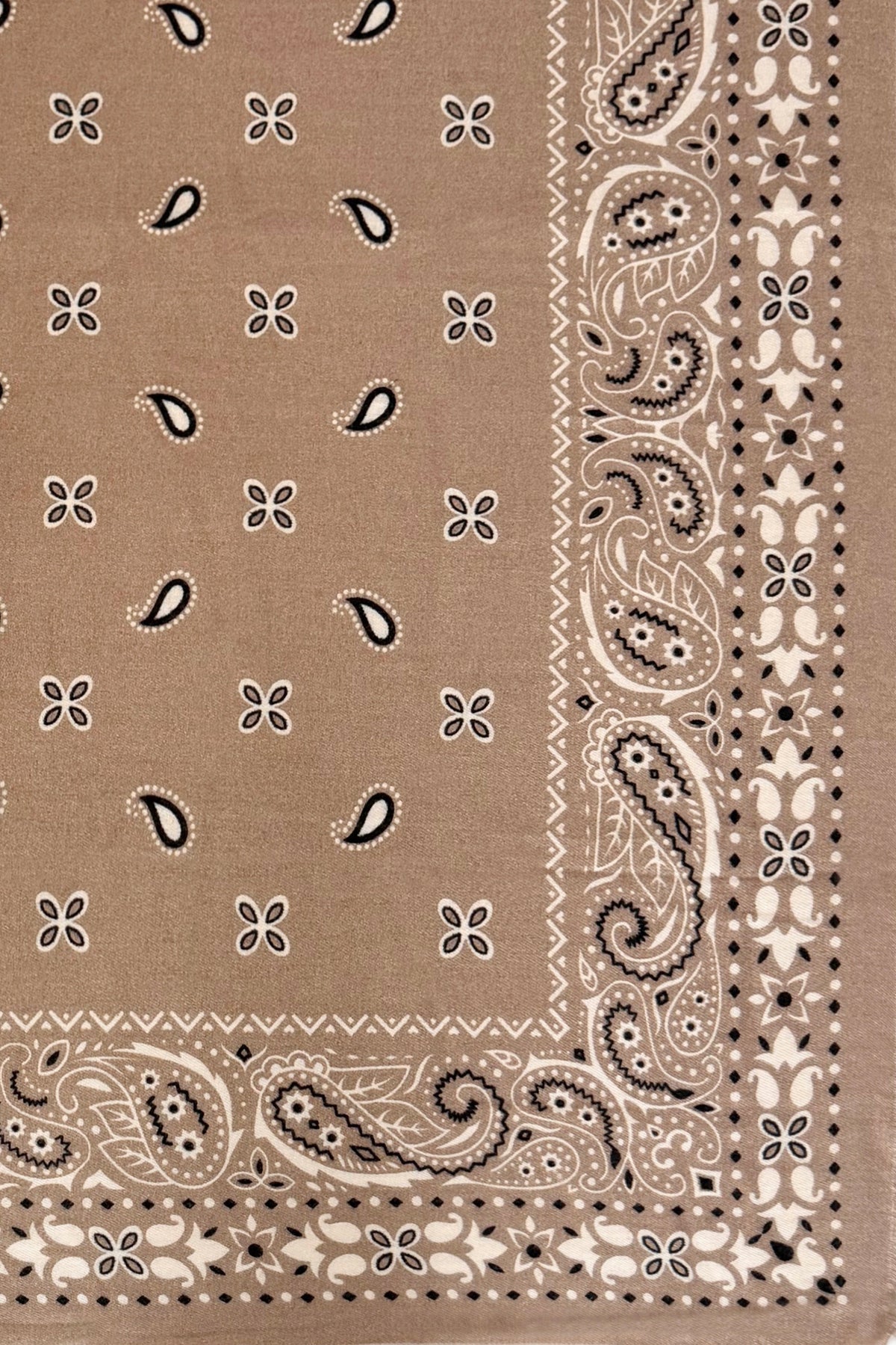 Paisley/Bandana Print Wool Mix Large Scarf in Taupe