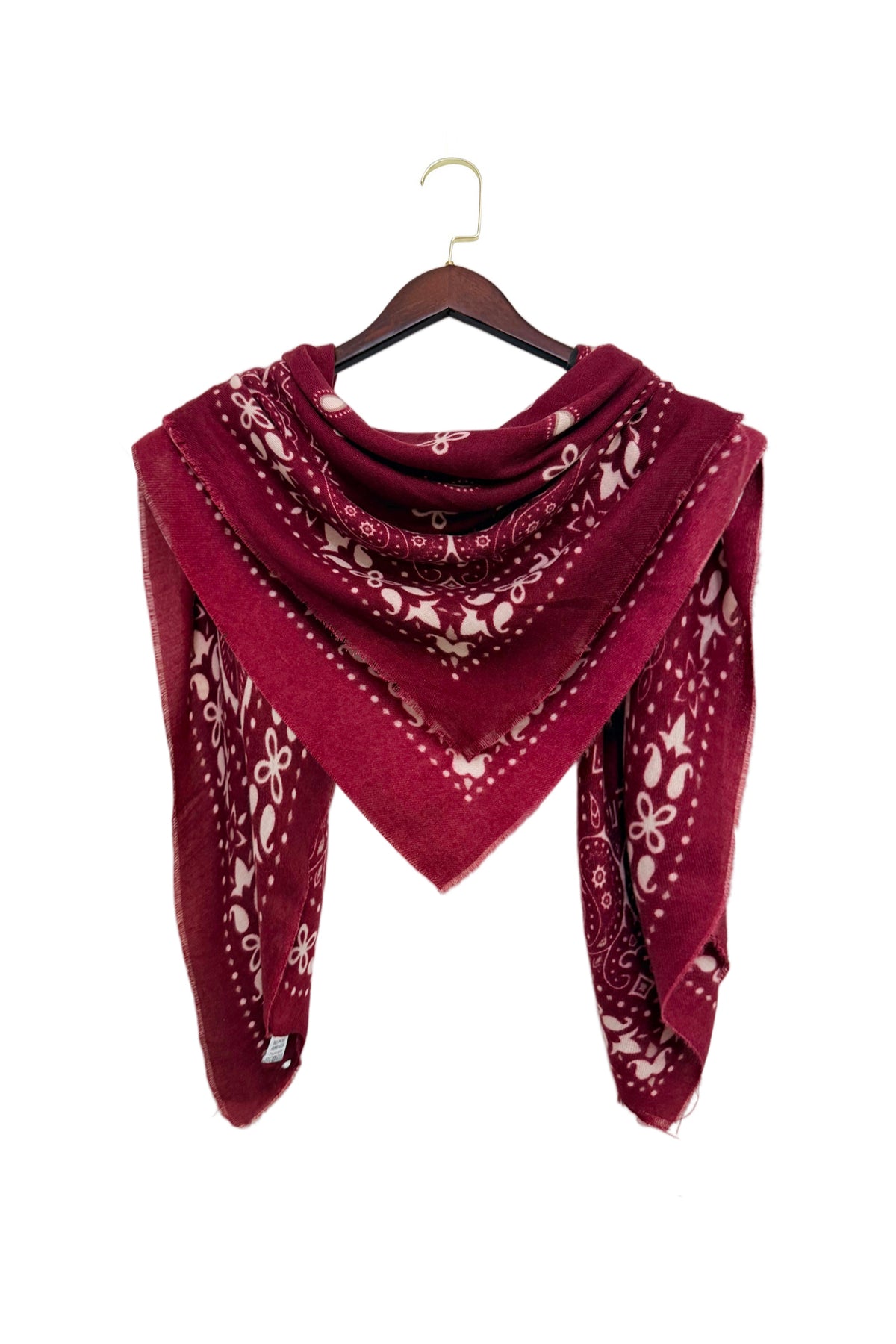 Paisley/Bandana Print Wool Mix Large Scarf in Burgundy