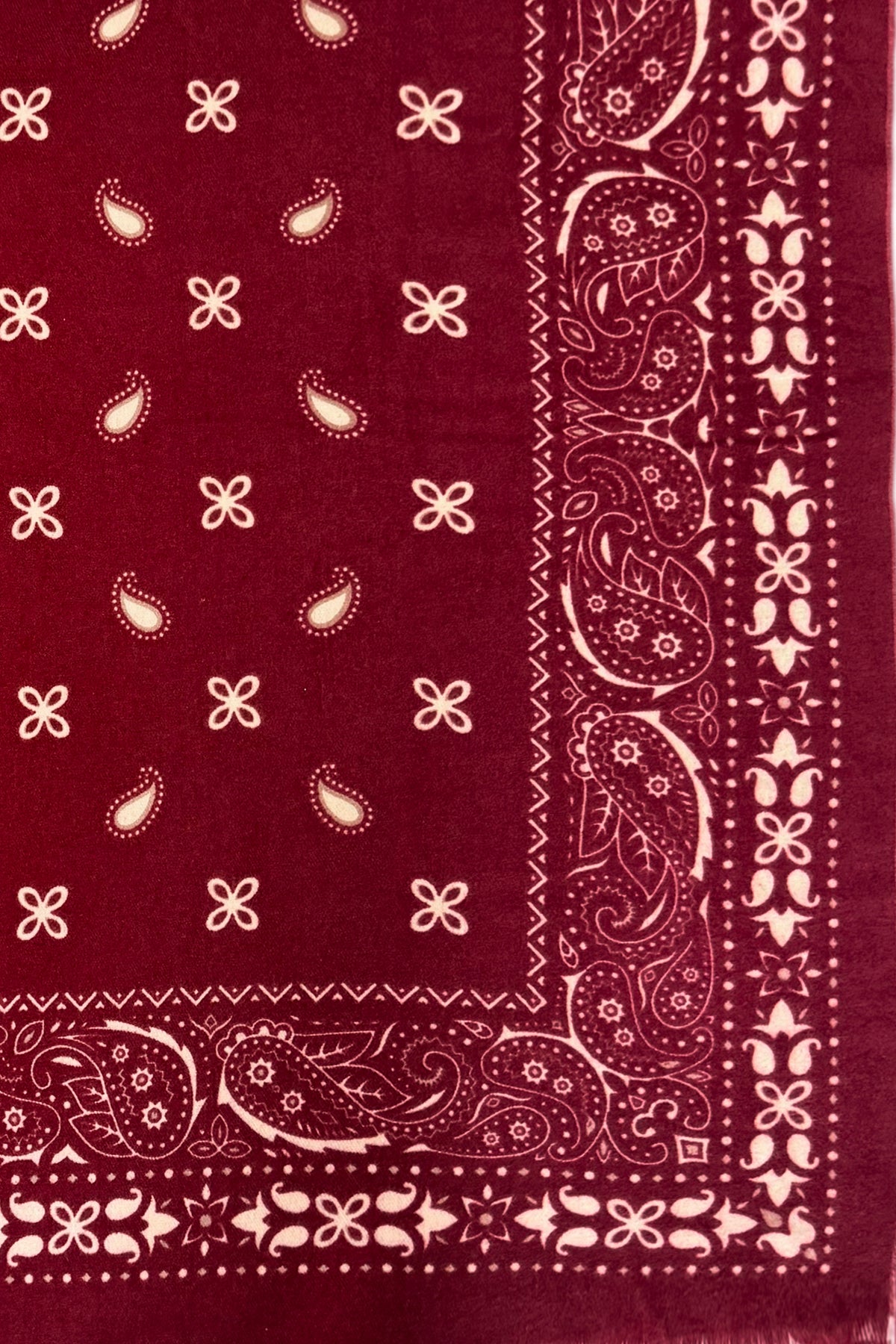 Paisley/Bandana Print Wool Mix Large Scarf in Burgundy