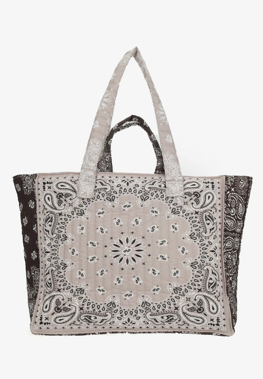 Bandana Print Cotton Tote Bag in Neutral Tones