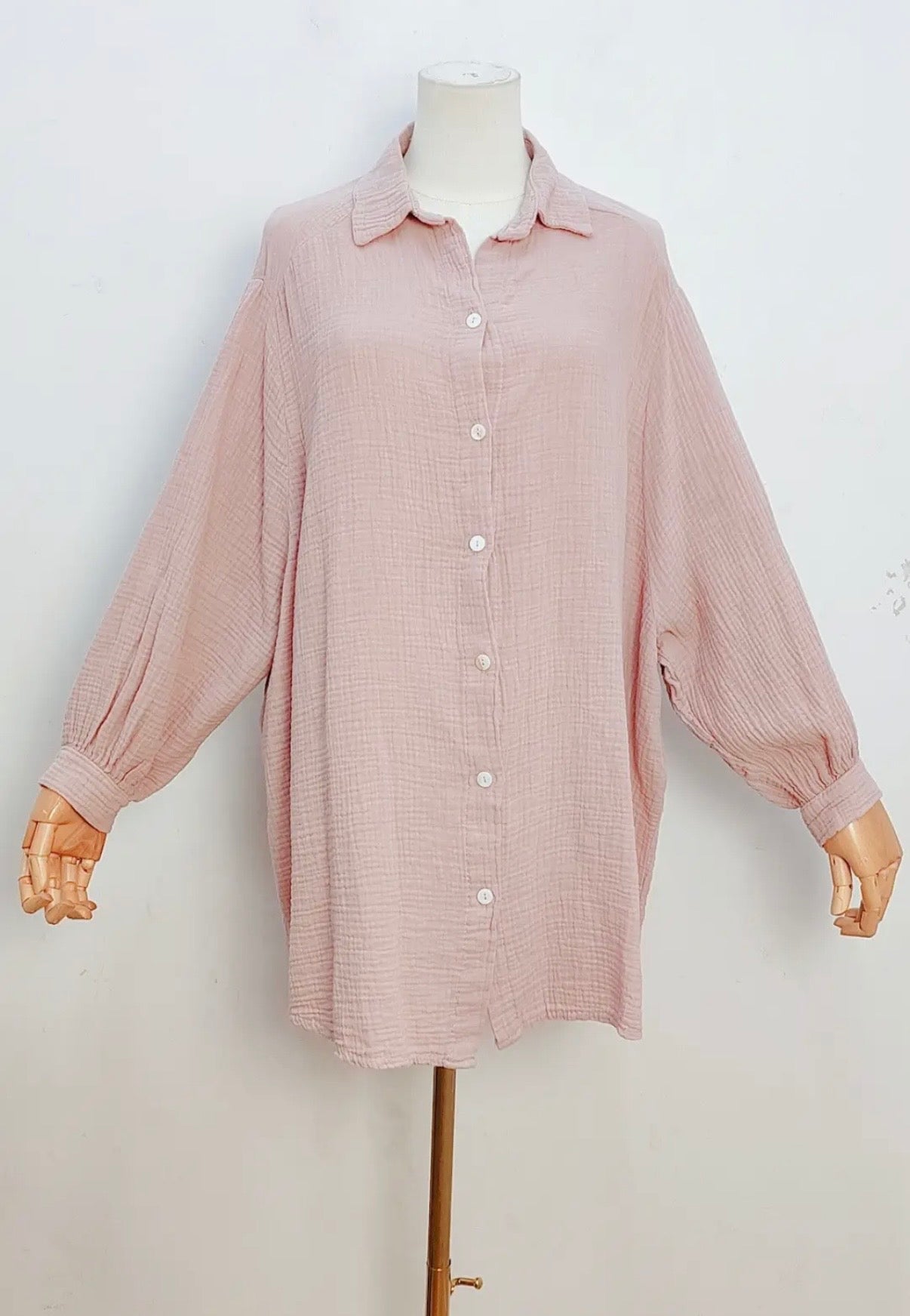 100% Cotton Oversized Shirt in Rose Pink