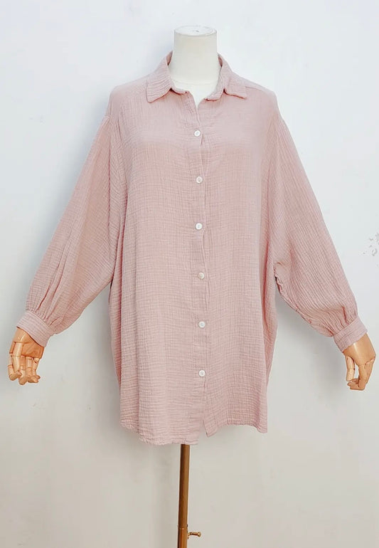 100% Cotton Oversized Shirt in Rose Pink