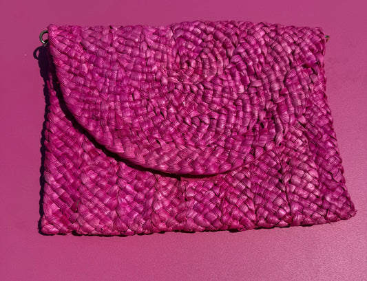 Envelope Straw Clutch Bag in Bright Pink