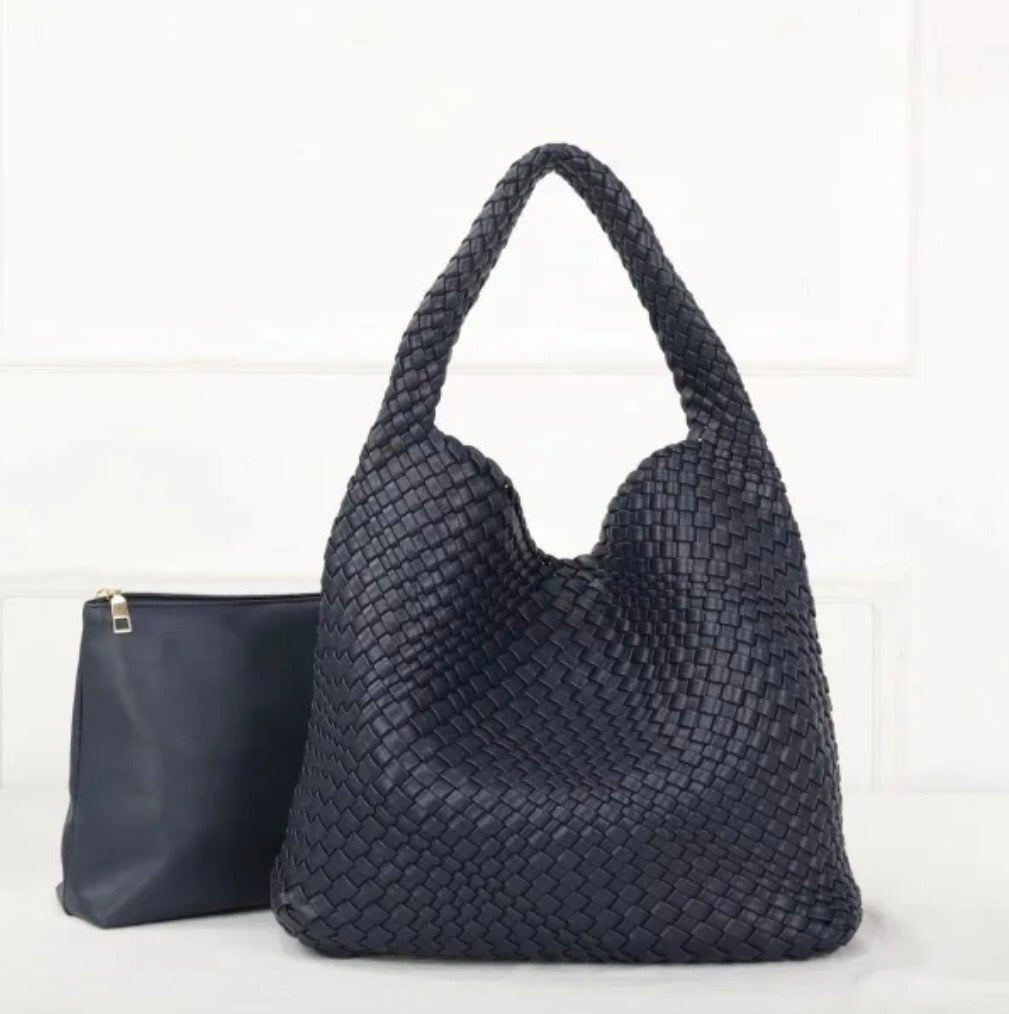 Lola Bucket Style Woven Shoulder Bag - Black