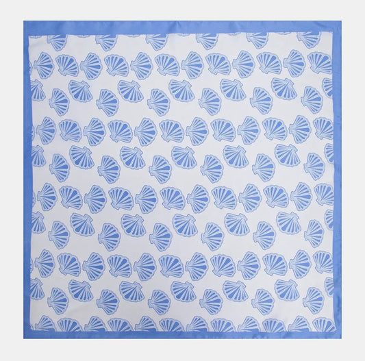 Faux Silk Square Scarf in Blue Shell Print