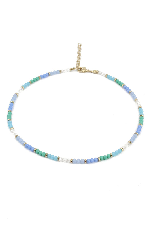Beaded Necklace in Blue, Green & White - My Doris