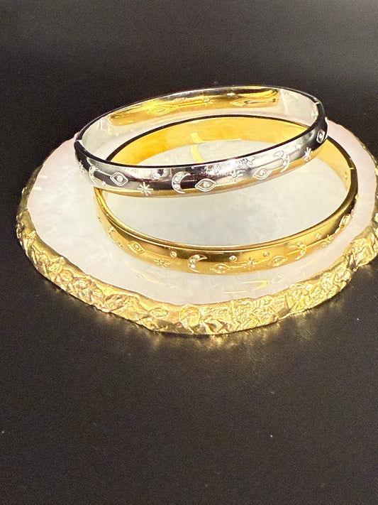 Blossom Engraved Bangle with CZ Detail - Silver
