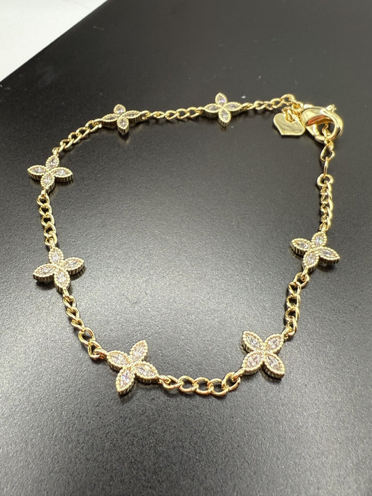 Aurelia Mini Clover Bracelet  - 14ct Gold Plated with CZ Detail