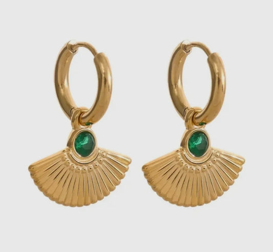 Fan Style Hoop Earrings in Green - NOSTRUM