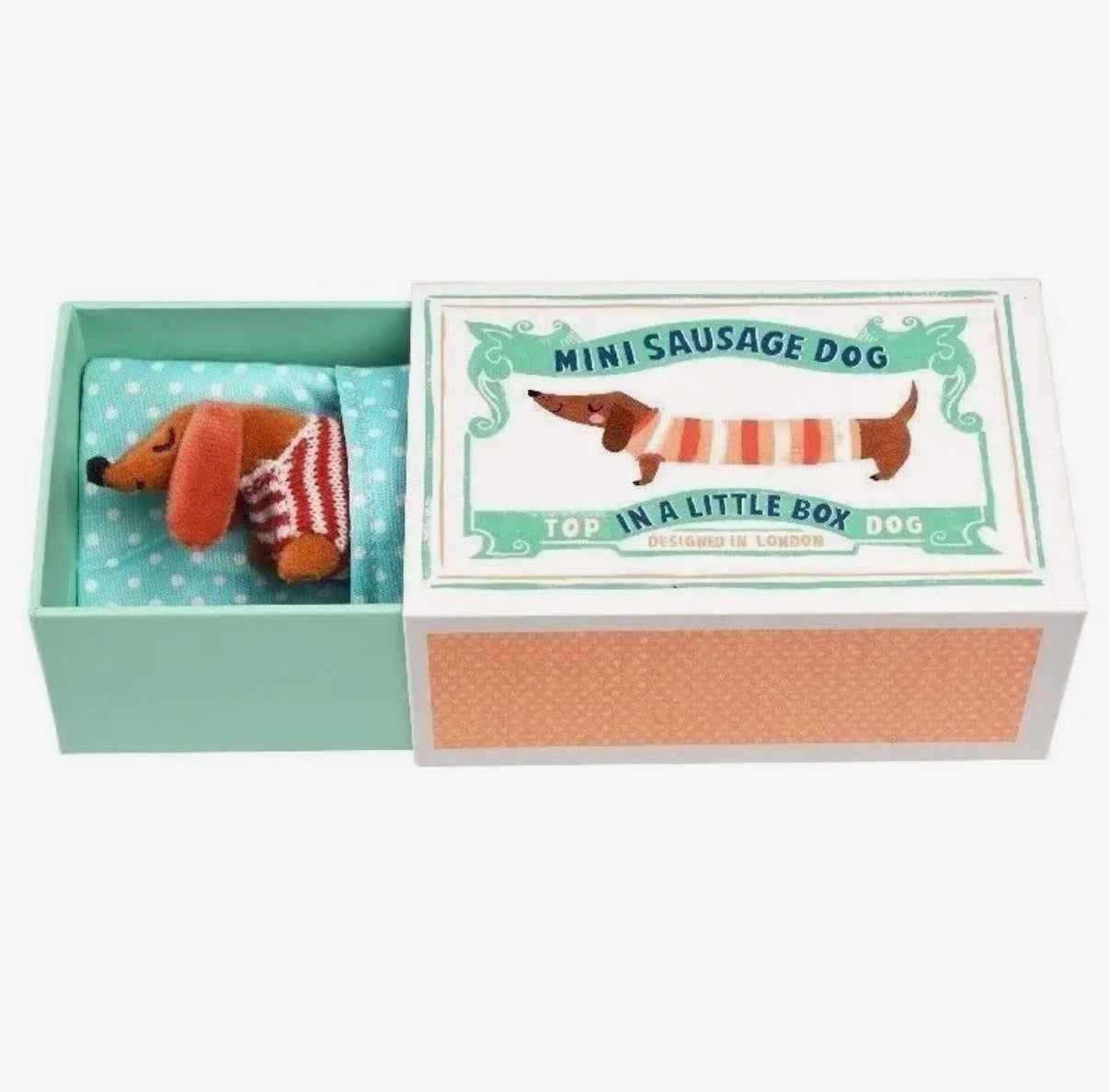 Mini Sausage Dog in a Box Soft Toy - Rex London