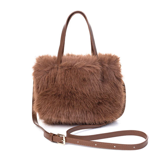 Faux Fur Handheld/Cross-body Bag in Mocha Mousse