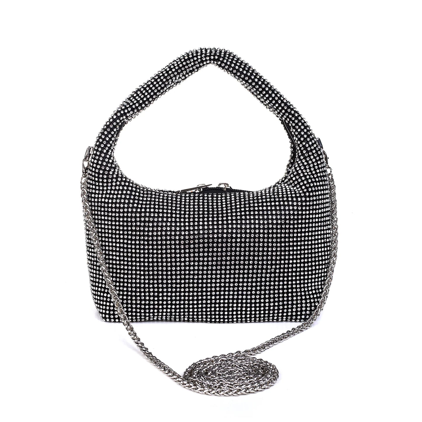 Black Top Handled Sparkly Evening Bag with Removable Chain Strap