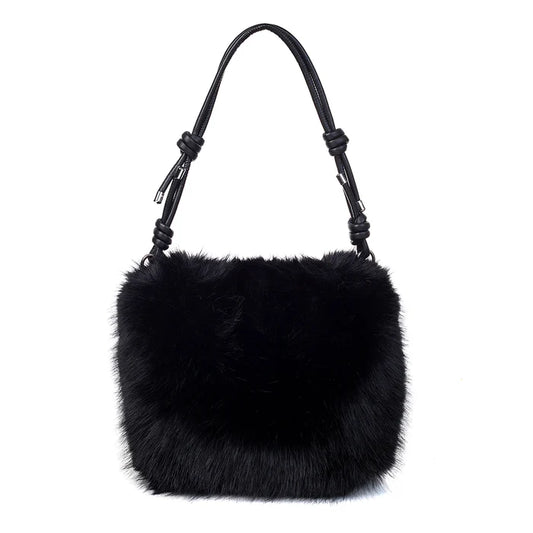 Faux Fur Shoulder Bag in Black
