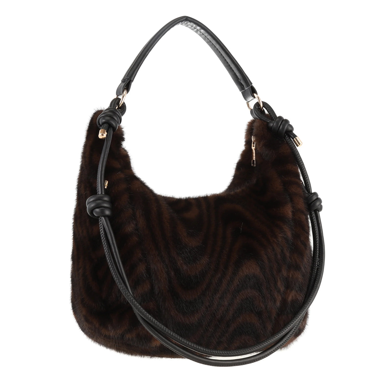 Faux Fur Hobo Shoulder Bag in Chocolate Zebra Stripe